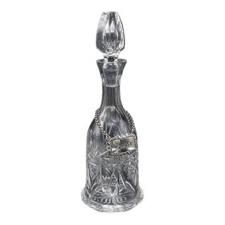 Vintage Port Decanter, English, Glass, Silver Label, Spirit Bottle, Mid Century For Sale