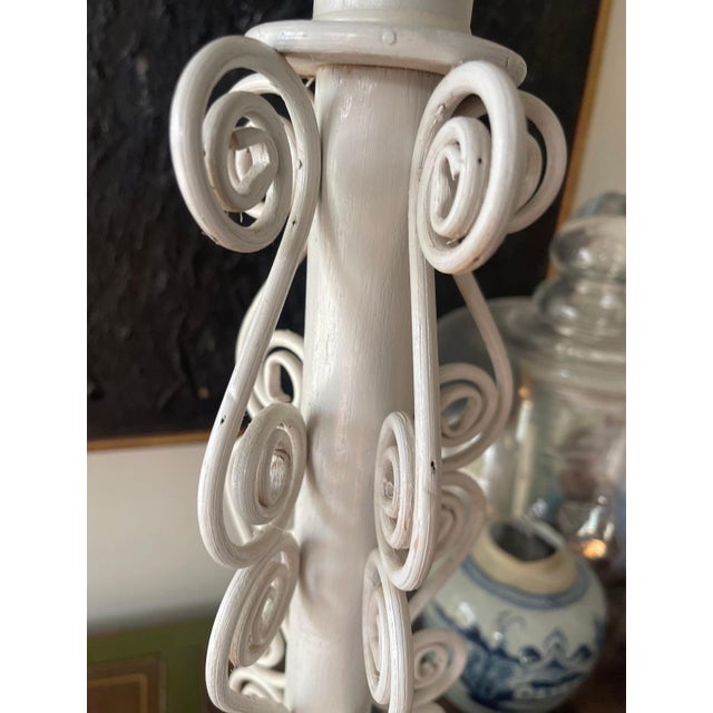 1970s Vintage White Pencil Reed and Wicker Lamp For Sale - Image 5 of 10