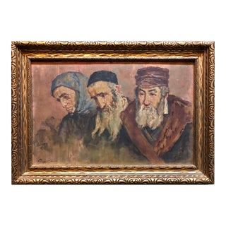 Rare Russian Judaica Oil Painting Jewish Pogrom Refugees Signed in Cyrillic, c.1910 For Sale