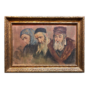 Rare Russian Judaica Oil Painting Jewish Pogrom Refugees Signed in Cyrillic, c.1910
