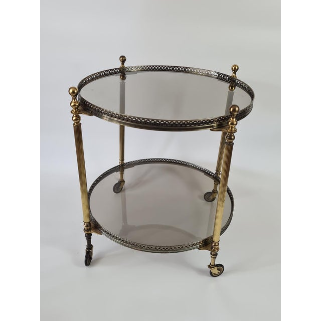 French Bar Table in Brass with Mirror-Finished Glass, 1960s For Sale - Image 10 of 13
