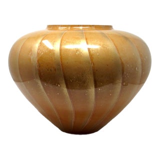 Large Gold Glass Centerpiece Vase 1960s For Sale