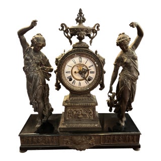 Antique Ansonia Huntress & Fisher Figural Mantel Clock – New York, 1882 [Mr] For Sale