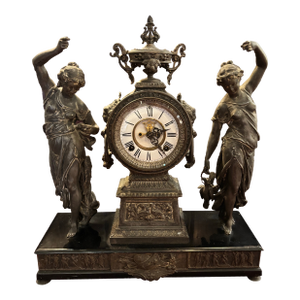Antique Ansonia Huntress & Fisher Figural Mantel Clock – New York, 1882 [Mr]