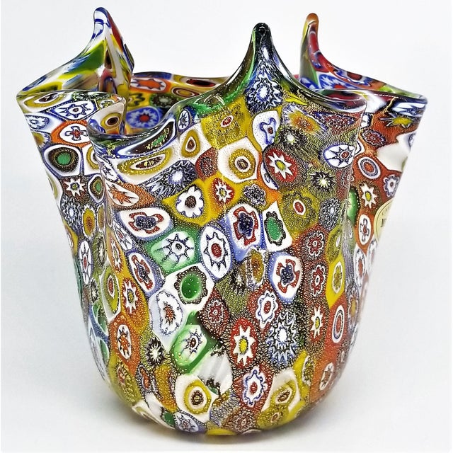 Vintage Murano Glass Hankerchief Vase - Millifiori and Gold by Campanella- Signed - Italy Italian Palm Beach Boho Chic Mid Century Modern For Sale - Image 13 of 13