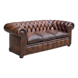 Victorian Brown Leather Chesterfield 3-Seater Sofa, 1880s For Sale