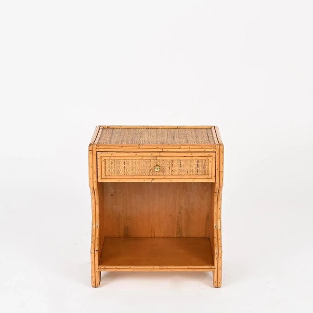 French Riviera Nightstands in Rattan, Wicker and Brass, Italy, 1970s, Set of 2 For Sale - Image 12 of 15