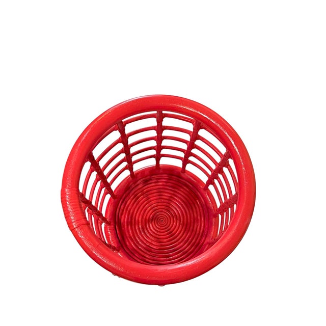 Mid 20th Century Vintage Lacquered Raspberry Red Mid Century Rattan Bamboo Umbrella Stick Stand For Sale - Image 5 of 13
