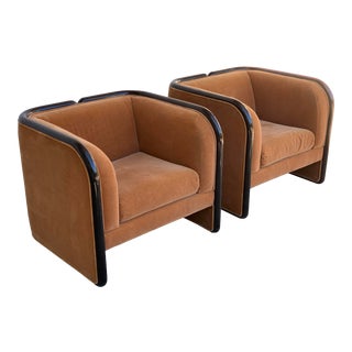 Mohair Club Chairs With Black Lacquer Frame - a Pair For Sale