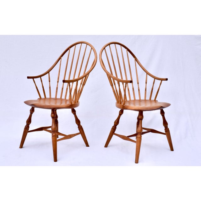 Bespoke Set of Six Windsor Continuous Arm Chairs, Solid Cherry, 1990s For Sale - Image 10 of 13