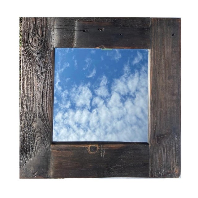 1990s Vintage Barn Wood Mirror Dark Stain Real Wood For Sale - Image 5 of 5