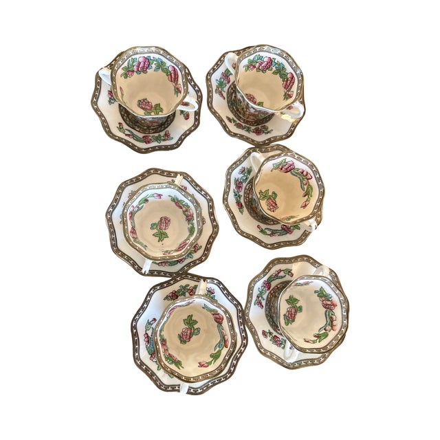 White Set of Six Antique English Coalport Indian Tree Scalloped Flat Bouillon Cups & Saucers, Circa 1891–1919 For Sale - Image 8 of 8