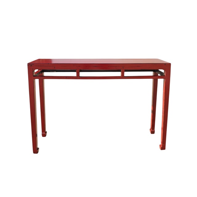 Contemporary 41" Long Hand Made Red Lacquer Console Table For Sale - Image 3 of 6