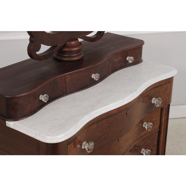 Antique Empire Burl Walnut Marble Top Dresser W. Mirror For Sale In Philadelphia - Image 6 of 18