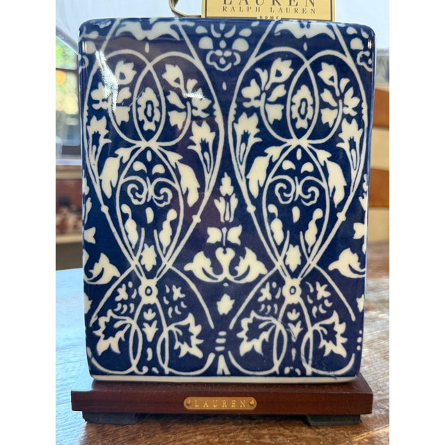 Wood Mid 20th Century Ralph Lauren Cobalt Blue & White Chinoiserie Ceramic Table Lamps – Pair For Sale - Image 7 of 7