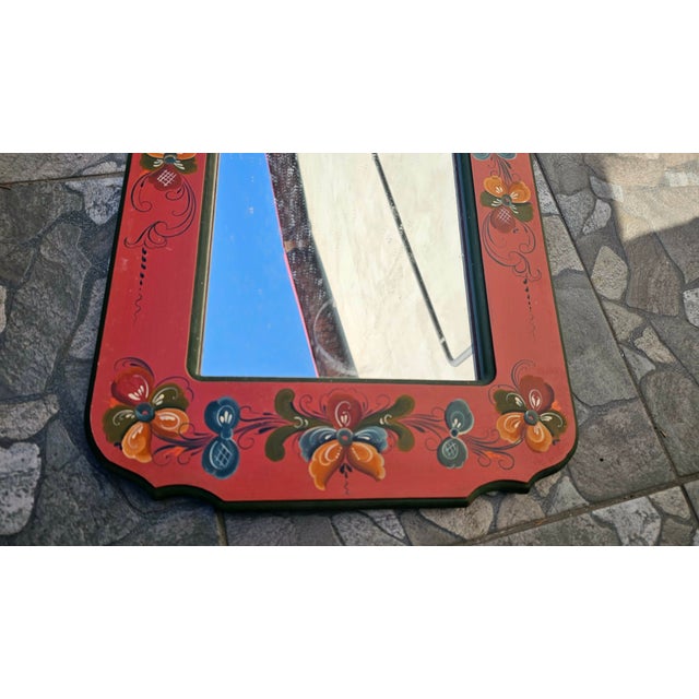 Painted Wooden Mirror with Flower Decor, 1970s For Sale - Image 4 of 7
