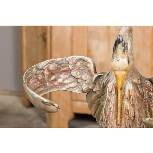 19th-Century French Cast Iron Heron Umbrella Stand with Hand-Painted Details For Sale - Image 11 of 12