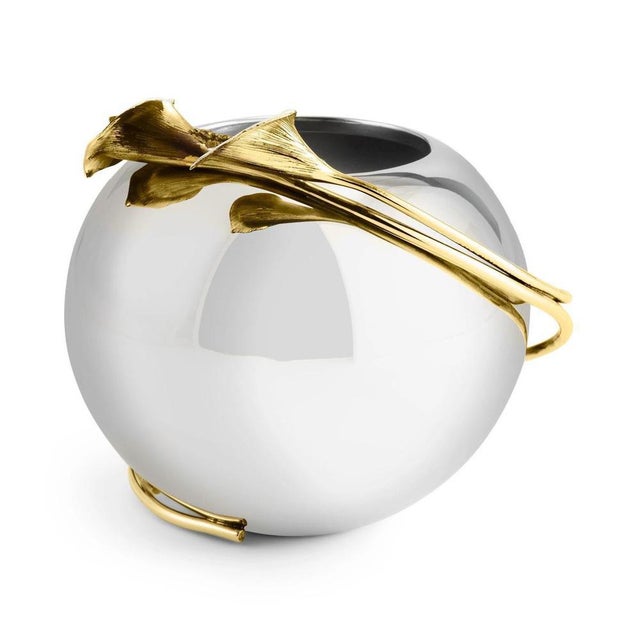 Small Silver and Gold Metal Calla Lily Vase Bowl For Sale - Image 4 of 6