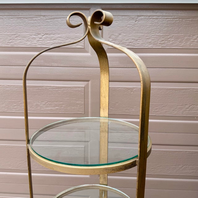 Vintage Hollywood Regency Brass & Glass Plant / Pastry Stand Display Shelving For Sale - Image 11 of 12