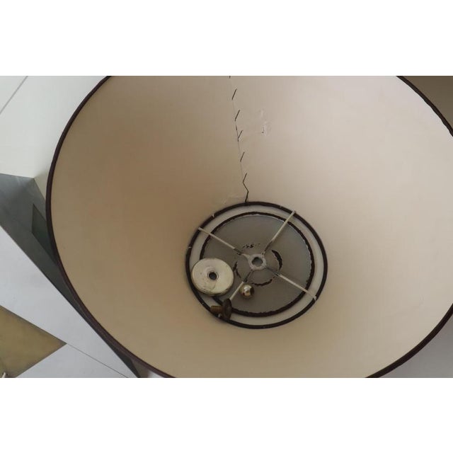 Mid-Century Modern Bicolor Metal and Silk Lampshade Table Lamp, France, 1960s For Sale - Image 3 of 18