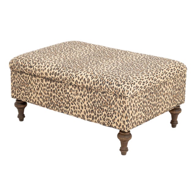 George Smith Style Leopard Print Ottoman For Sale