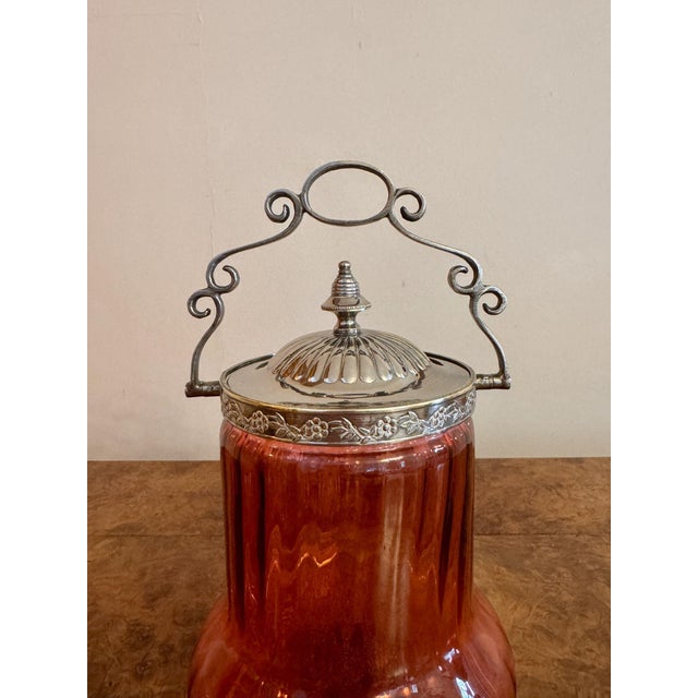 1900 - 1909 Antique Edwardian Cranberry Glass Biscuit Barrel, 1900 For Sale - Image 5 of 6
