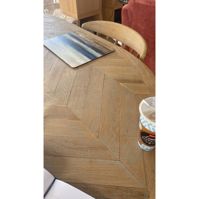 Tan Weathered Oak Parquet Pie Extendable Table From Loaf For Sale - Image 8 of 8