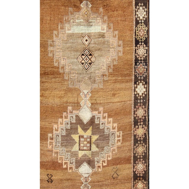 Vintage Turkish Kars Rug in Brown Colors, Tan, Taupe and Light Green. Keivan Woven Arts,, kwarugs.This Kars Oushak...