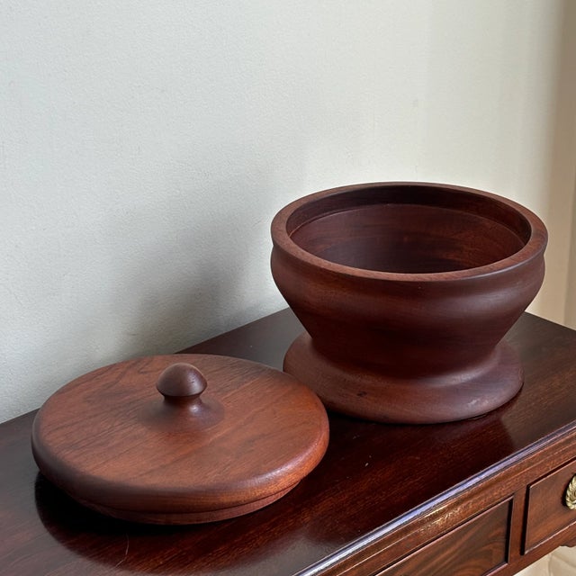 Vintage Scandinavian Modern Turned Wood Treen Pedestal Bowl For Sale In Baltimore - Image 6 of 9