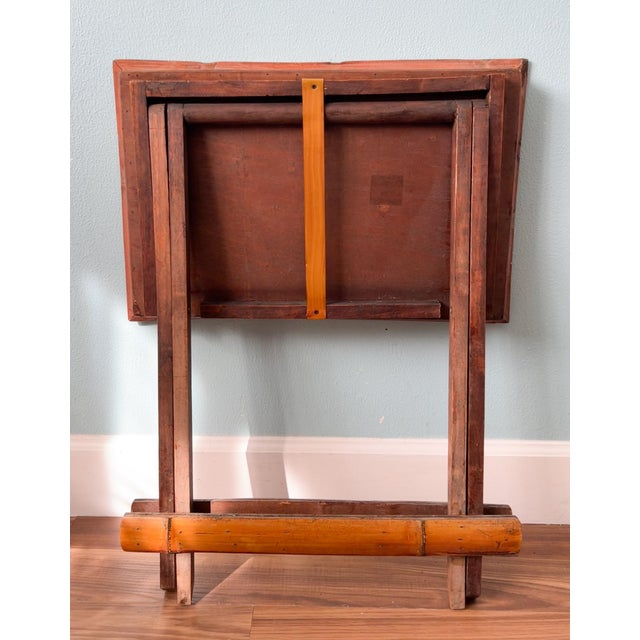 Red Vintage Collapsing Bamboo Tray Table / Folding Side Table - Boho Chic, Tropical, Chinoiserie For Sale - Image 8 of 8