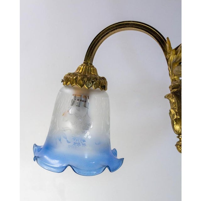 Blue French Art Deco Glass Chandelier, 1920s For Sale - Image 8 of 16