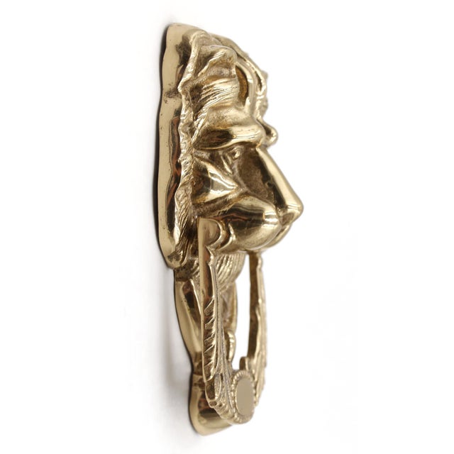 Vintage Polished Brass Lion Head Door Knocker For Sale - Image 4 of 8