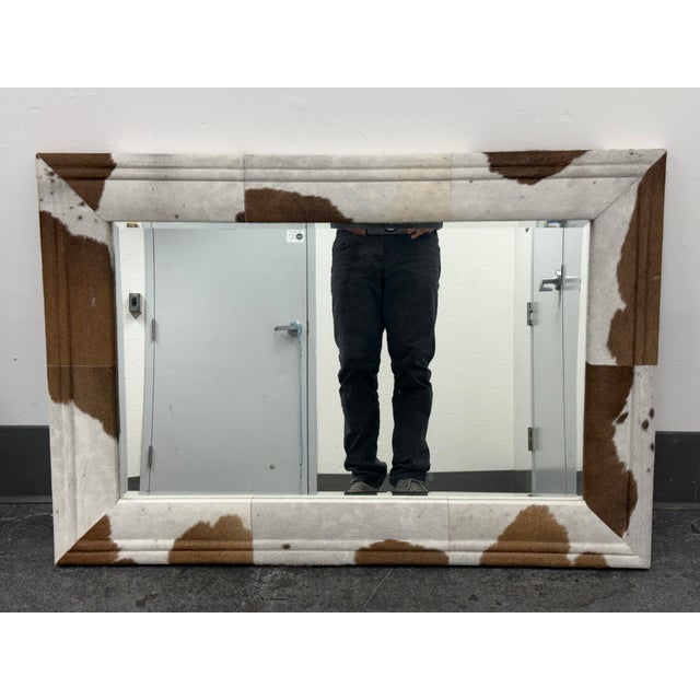 Made Goods Made Goods Charles Brown + White Hide Framed Mirror For Sale - Image 4 of 12