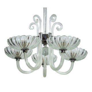 Art Deco Italian Murano Glass Five-Arm Chandelier from Seguso, 1940s For Sale