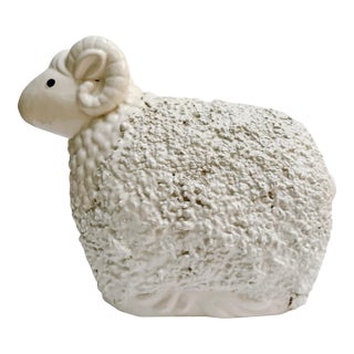1970s Vintage White Ceramic Ram Sheep Figurine For Sale