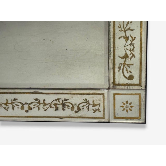 Maison Jansen Style, Verre Églomisé Glass, Wood, Venetian Wall Mirror, 20th C. For Sale In New York - Image 6 of 11