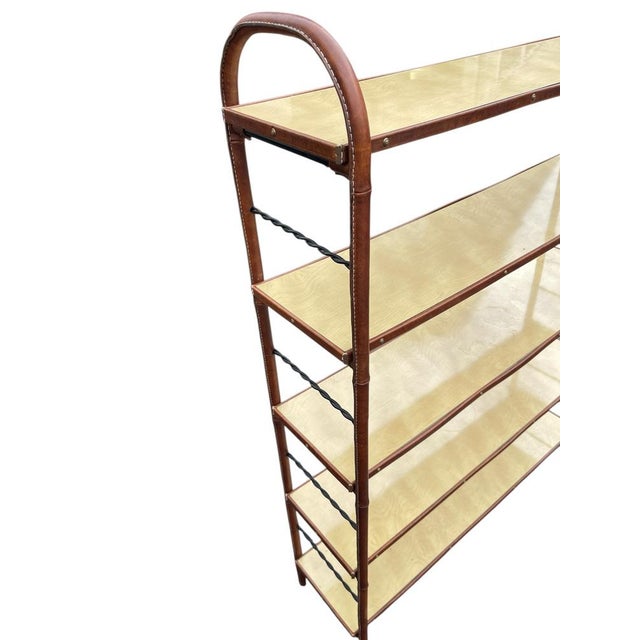 Mid-Century Modern Vintage Stitched Leather Bookcase by Jacques Adnet, 1950s For Sale - Image 3 of 8