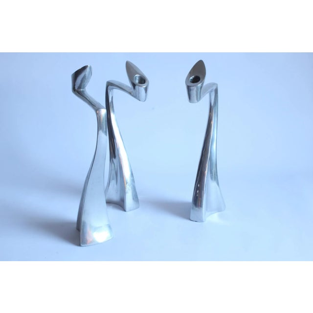 Metal Aluminum Arclumis Swan Candlesticks by Matthew Hilton for SCP England, 1987, Set of 3 For Sale - Image 7 of 9