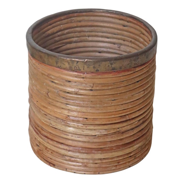 Handcrafted Basket in Willow and Brass, Italy, 1970s For Sale