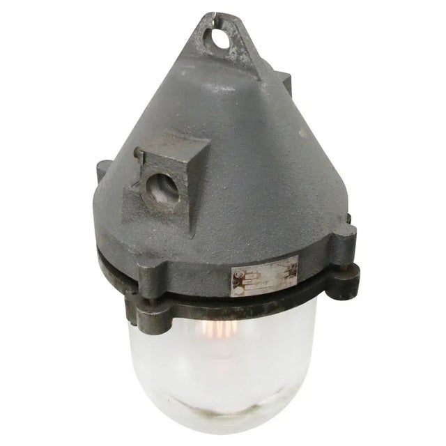 Vintage Industrial Clear Glass & Grey Pendant Light For Sale - Image 4 of 6