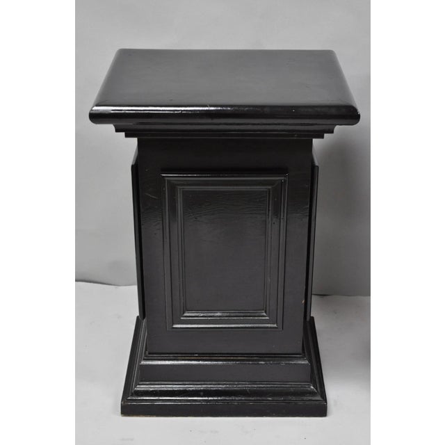 Vintage French Empire Style Black Lacquer Painted Pedestal Column End Table Pair For Sale In Philadelphia - Image 6 of 18