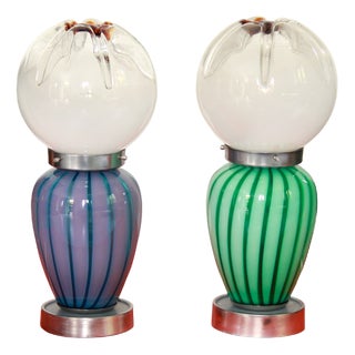 Space Age Murano Swirl Table Lamps from Mazzega, Italy, 1970s, Set of 2 For Sale