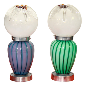 Space Age Murano Swirl Table Lamps from Mazzega, Italy, 1970s, Set of 2
