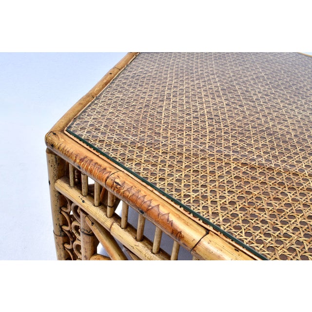 Amber Hexagon Coffee Table English Tortoise Bamboo and Cane, 1970's For Sale - Image 8 of 9