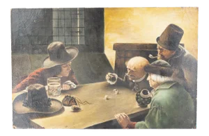Late 19th Century "Game of Chance" Figurative Oil Painting
