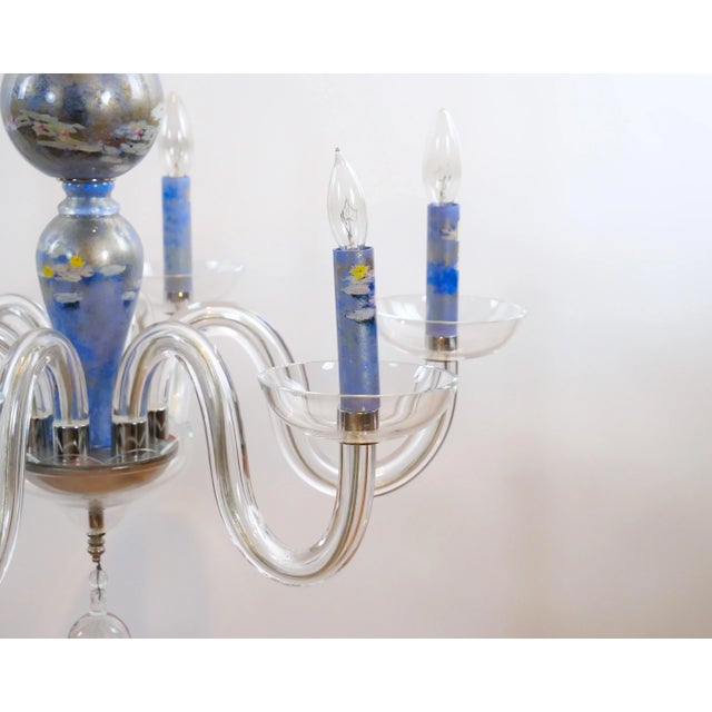 Monet Water Lilies Blue / Silvered Decoupage Glass Chandelier For Sale - Image 9 of 12