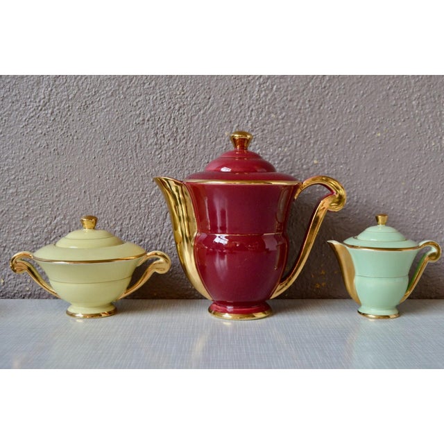 Art Deco Harlequin Coffee Service in Colored and Gilded Porcelain, 1940s, Set of 15 For Sale - Image 6 of 18