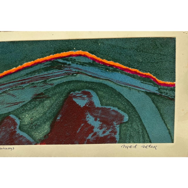 Mid-Century Modern 1960s "Magic Journeys" Teal, Pink, Orange Collage Intaglio Etching Ny Artist Myril Adler For Sale - Image 3 of 5