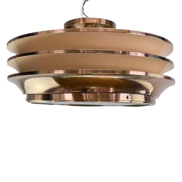 Art Deco Chandelier Hanging Lamp in Copper by Georges Halais for Eloctra, 1930s For Sale - Image 10 of 11