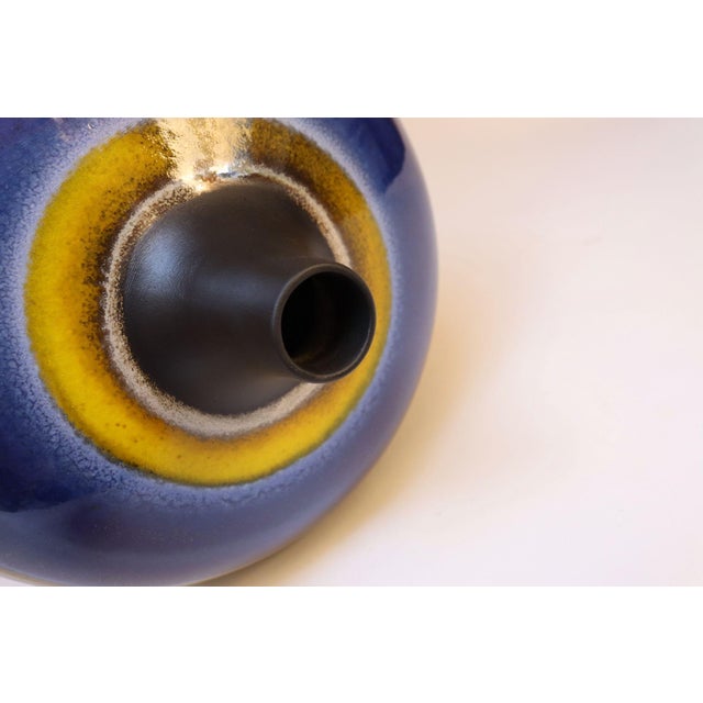 Ceramic Vintage Italian Oversized Ceramic Vase With Blue and Yellow Glazed Banding For Sale - Image 7 of 12